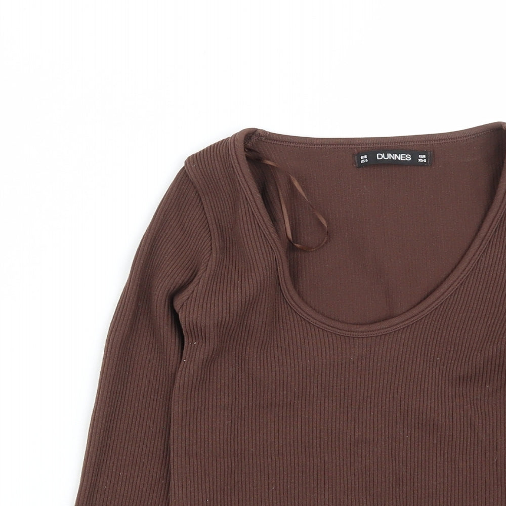 Dunnes Stores Womens Brown  Nylon Cropped T-Shirt Size XS Scoop Neck - size xs-s