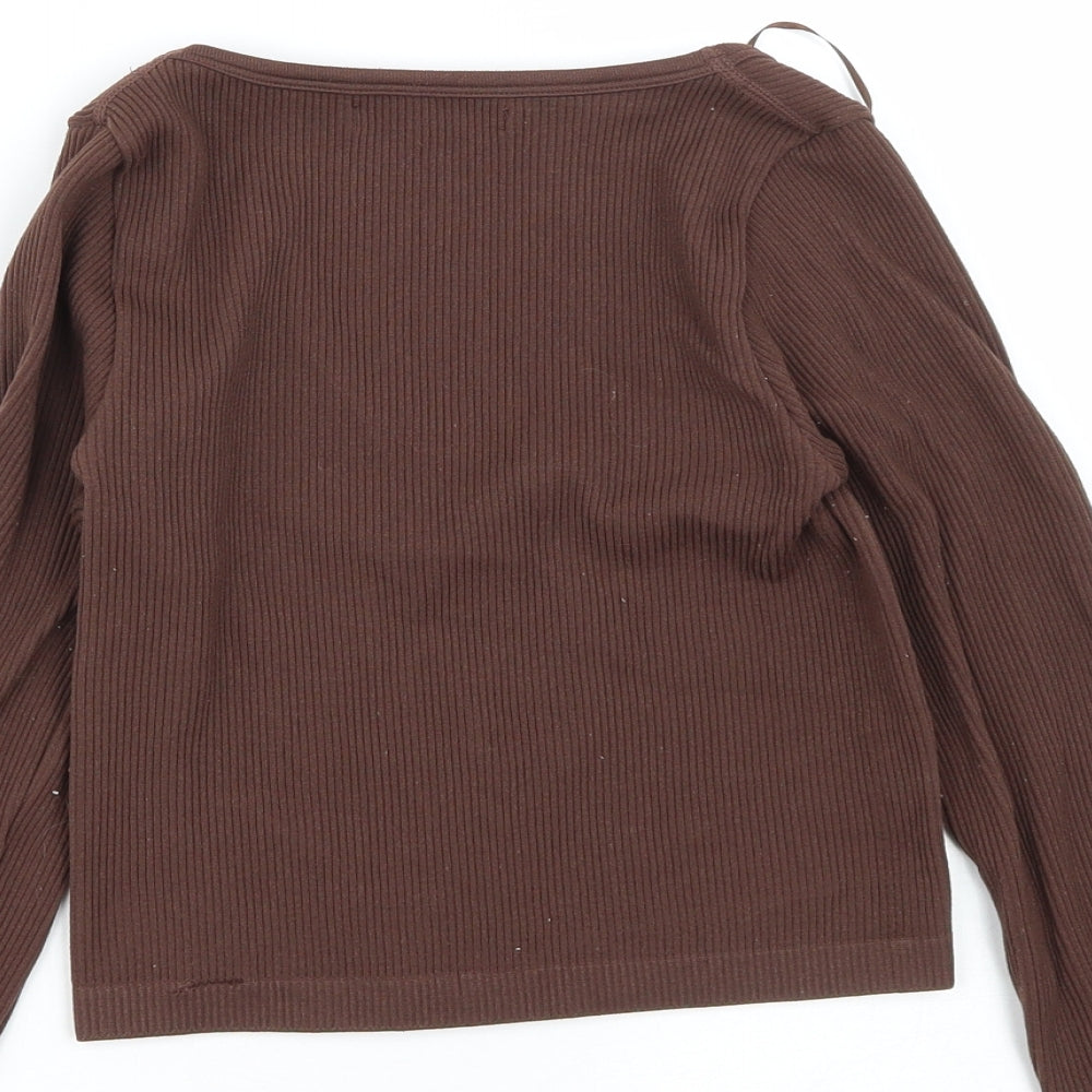 Dunnes Stores Womens Brown  Nylon Cropped T-Shirt Size XS Scoop Neck - size xs-s