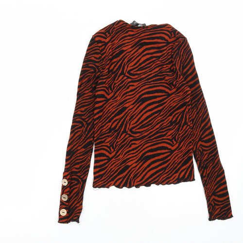 Primark Womens Brown Animal Print Viscose Basic T-Shirt Size XS Round Neck