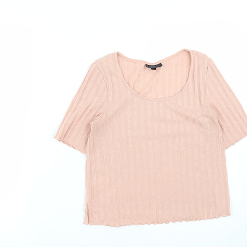 Topshop Womens Pink  Polyester Cropped T-Shirt Size 8 Round Neck