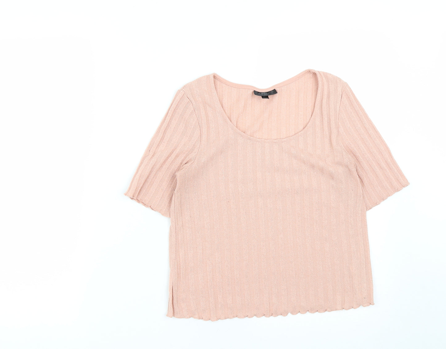 Topshop Womens Pink  Polyester Cropped T-Shirt Size 8 Round Neck