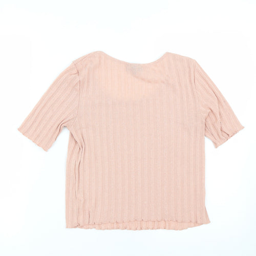 Topshop Womens Pink  Polyester Cropped T-Shirt Size 8 Round Neck