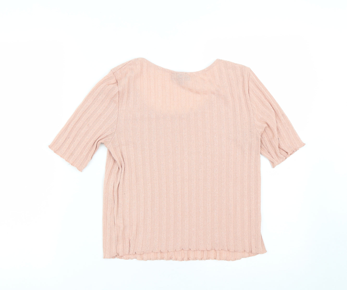 Topshop Womens Pink  Polyester Cropped T-Shirt Size 8 Round Neck