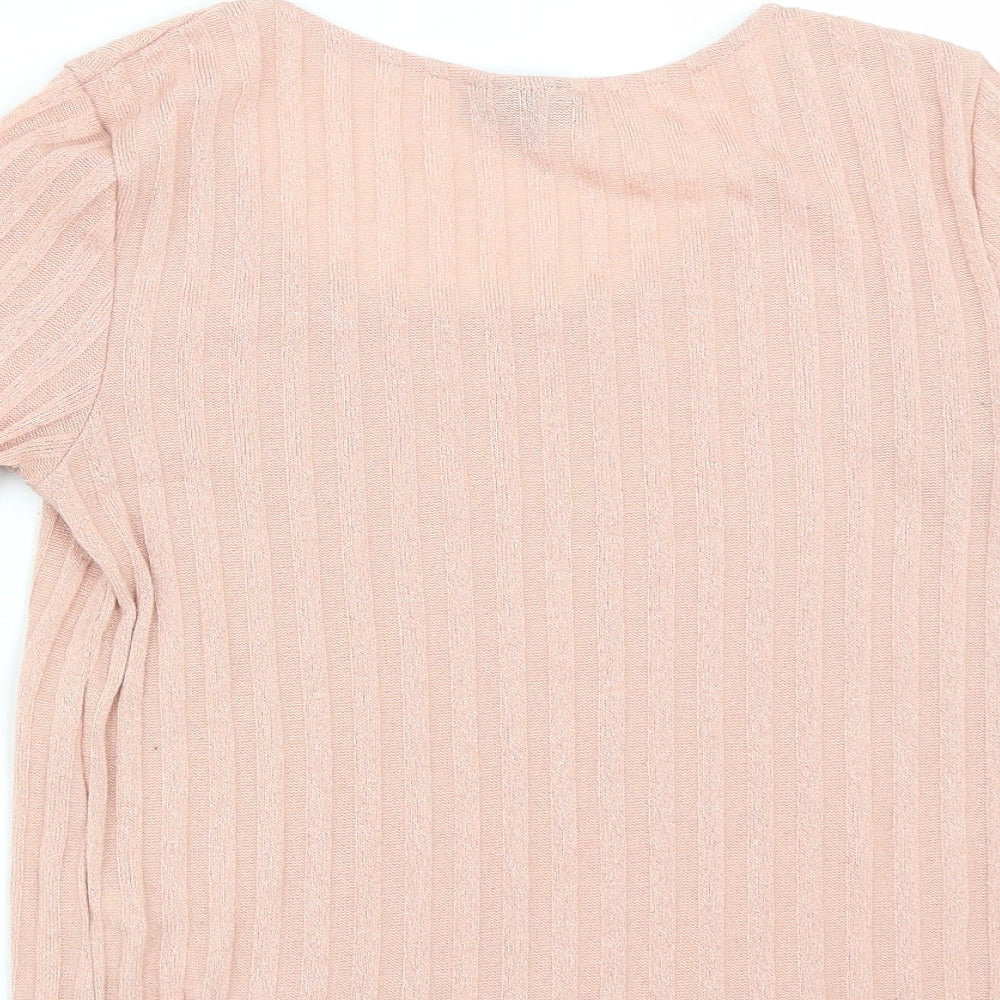 Topshop Womens Pink  Polyester Cropped T-Shirt Size 8 Round Neck