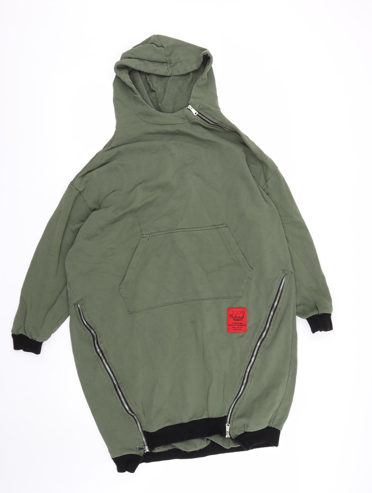 Made in Italy Womens Green  Cotton Pullover Hoodie Size L  Zip