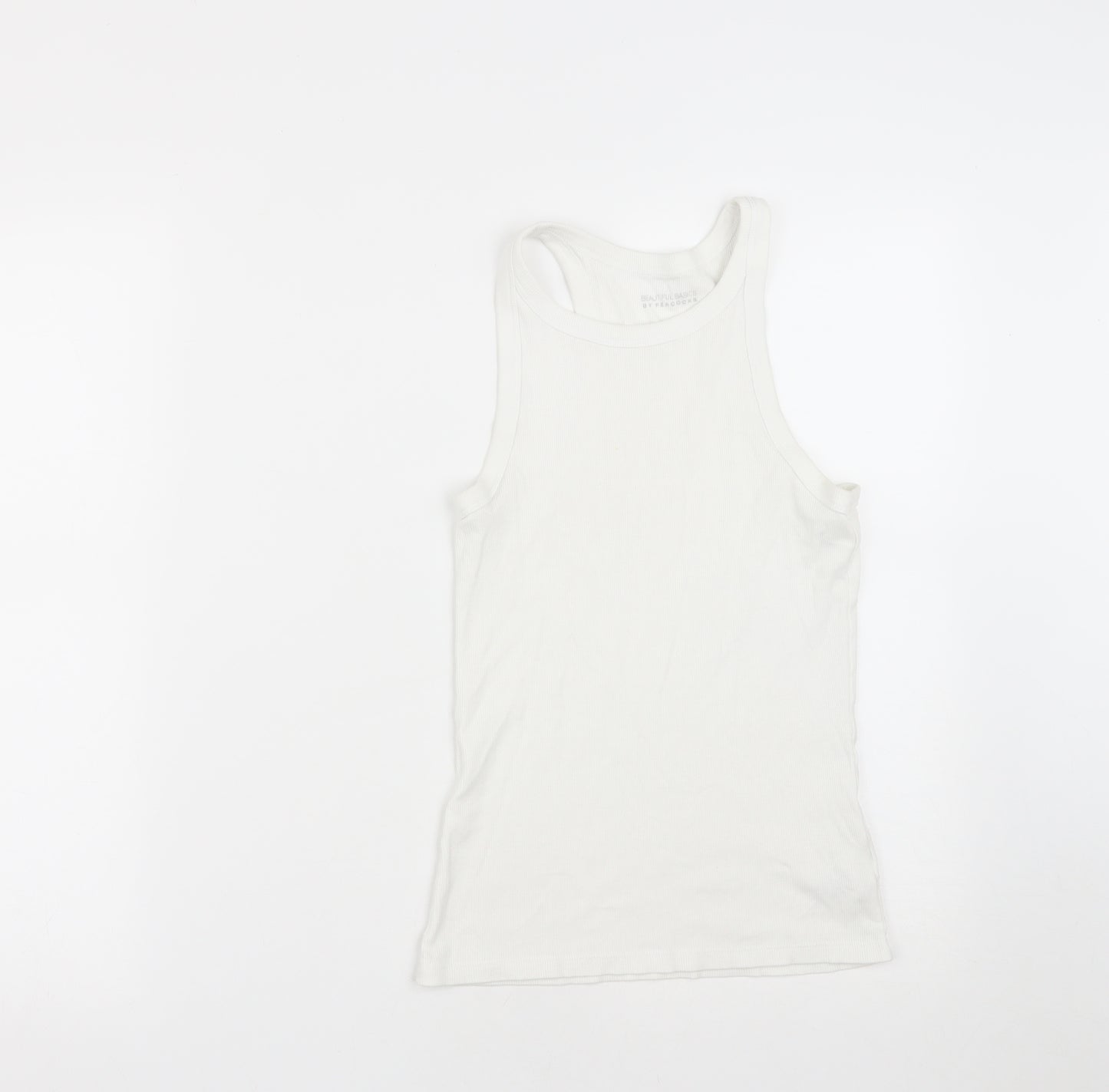 Peacocks Womens White  Cotton Basic Tank Size 10 Round Neck