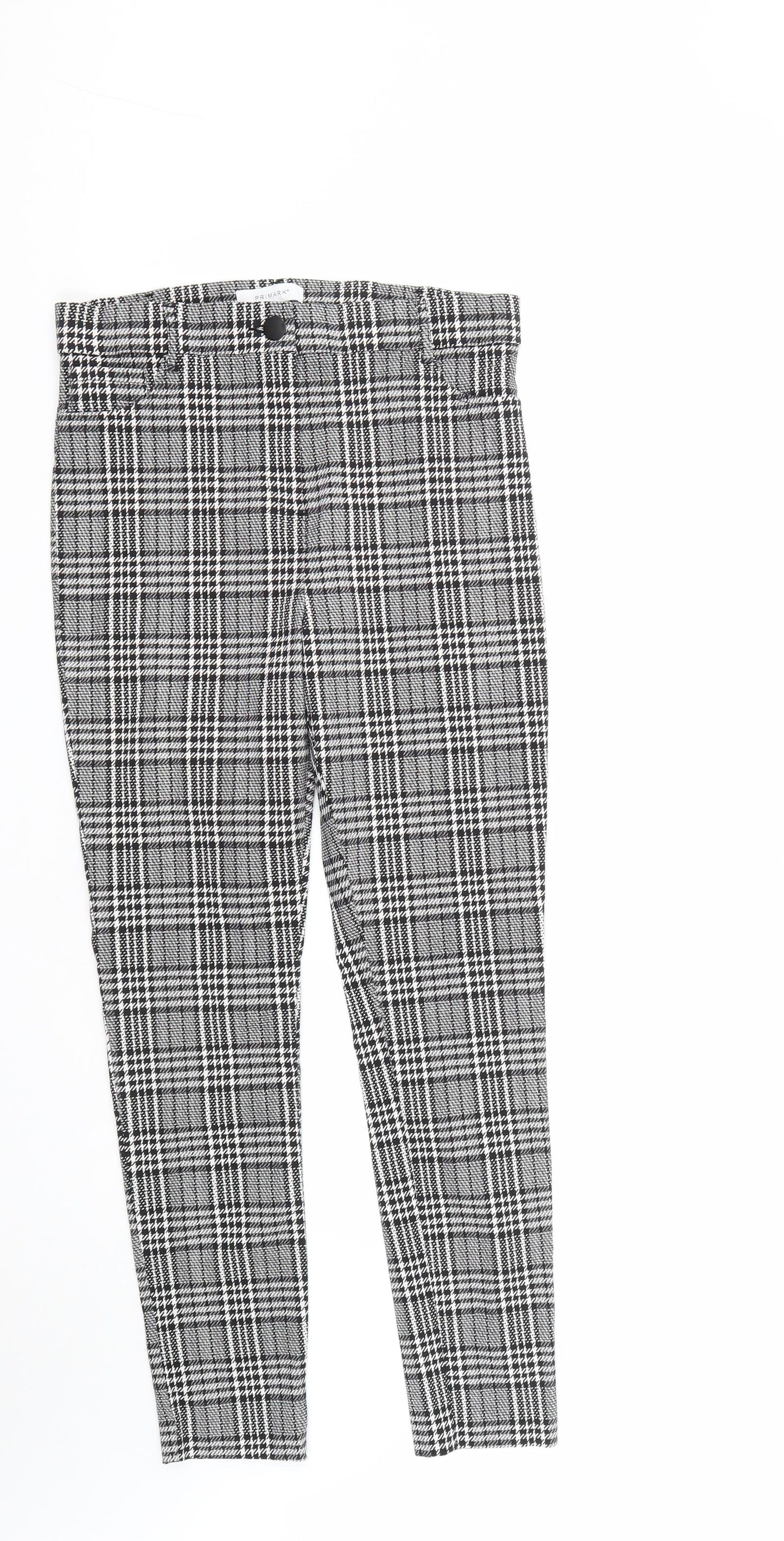 Primark Womens Black Plaid Viscose Trousers  Size 16 L27 in Regular Zip
