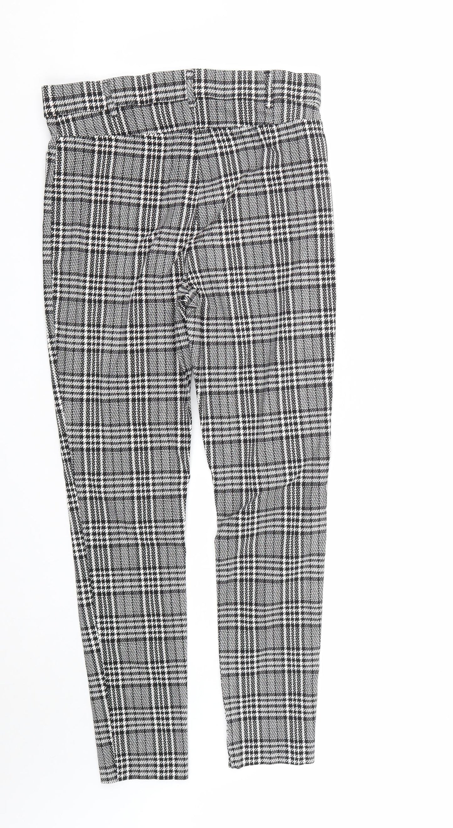 Primark Womens Black Plaid Viscose Trousers  Size 16 L27 in Regular Zip