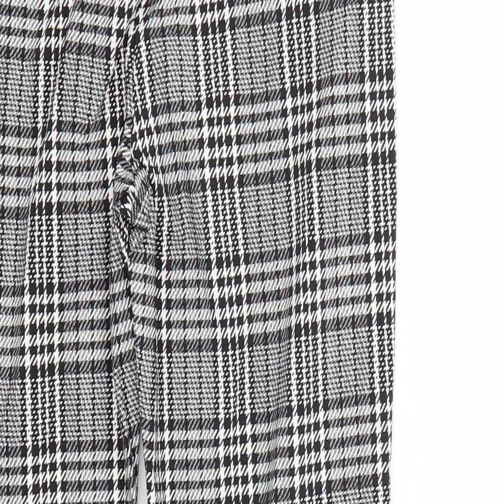 Primark Womens Black Plaid Viscose Trousers  Size 16 L27 in Regular Zip