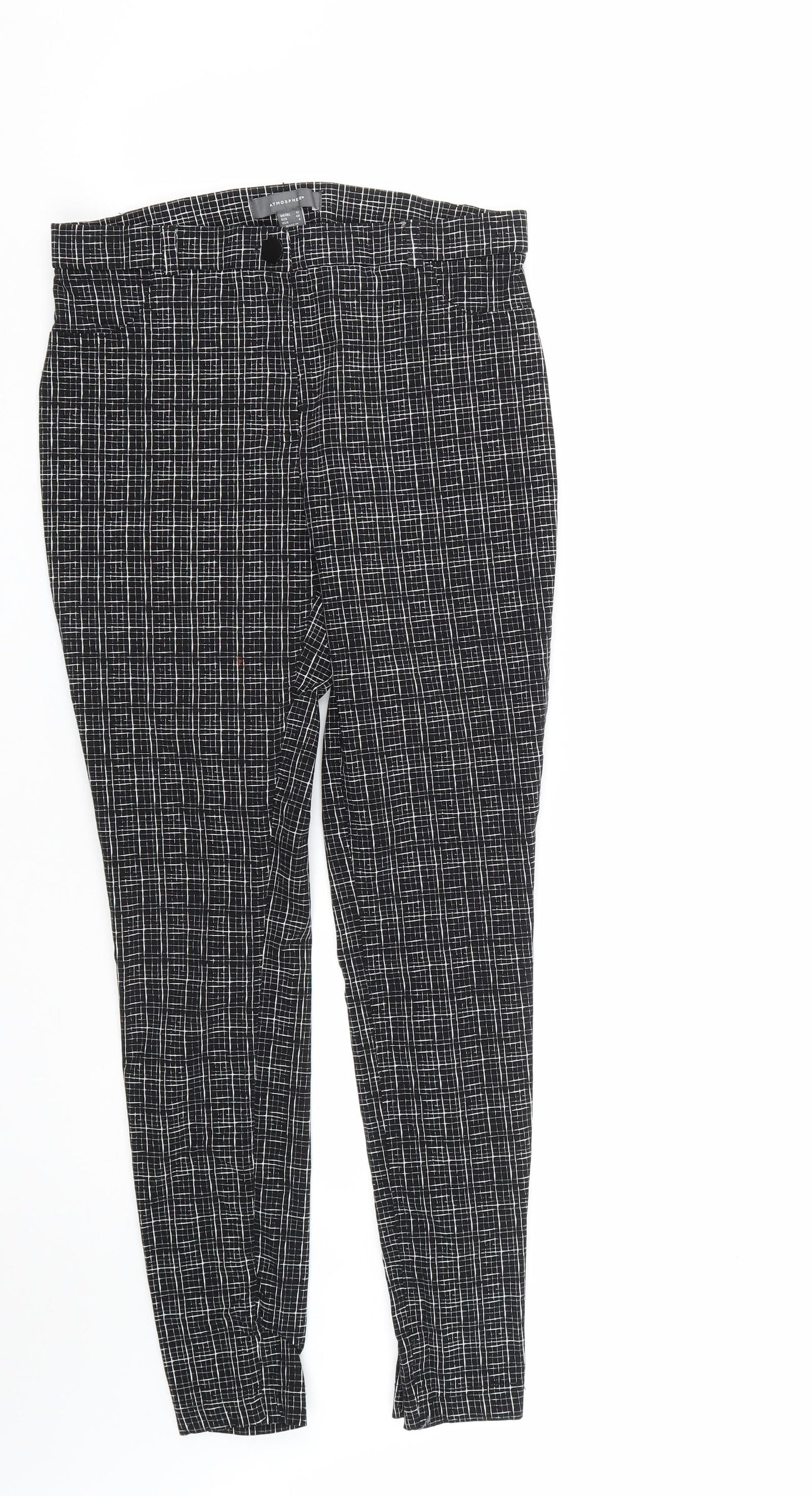 Atmosphere Womens Black Plaid Viscose Trousers  Size 12 L27 in Regular Zip