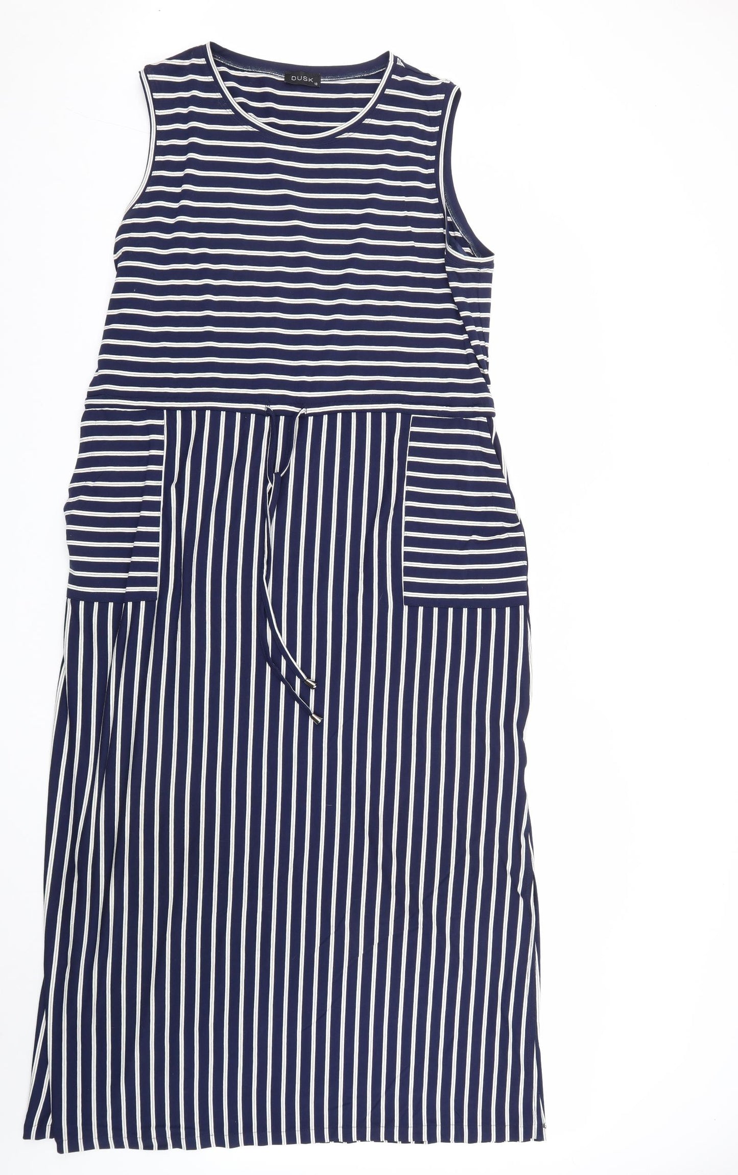 dusk Womens Blue Striped Viscose Maxi  Size 18  Round Neck