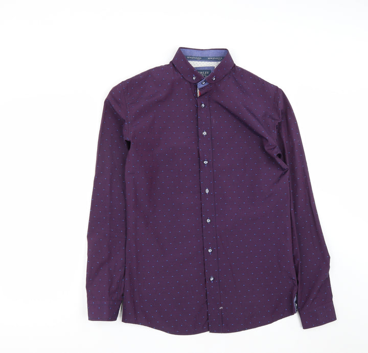 Bewley&Ritch Mens Purple Polka Dot Cotton  Button-Up Size S Collared Button