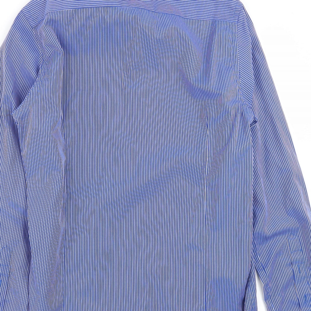 Guide London Mens Blue Striped Cotton  Button-Up Size M Collared Button