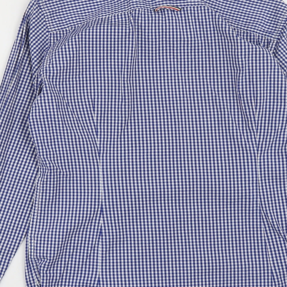 Hilfiger Denim Mens Blue Check Cotton  Button-Up Size S Collared Button