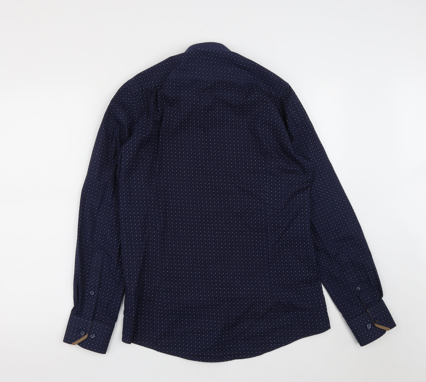 Guide London Mens Blue Polka Dot Cotton  Button-Up Size S Collared Button
