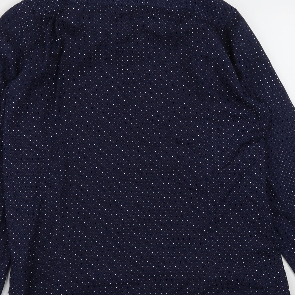 Guide London Mens Blue Polka Dot Cotton  Button-Up Size S Collared Button