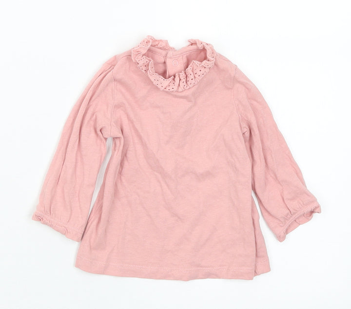 F&F Girls Pink Cotton Basic T-Shirt Size 0-3 Months Collared Snap