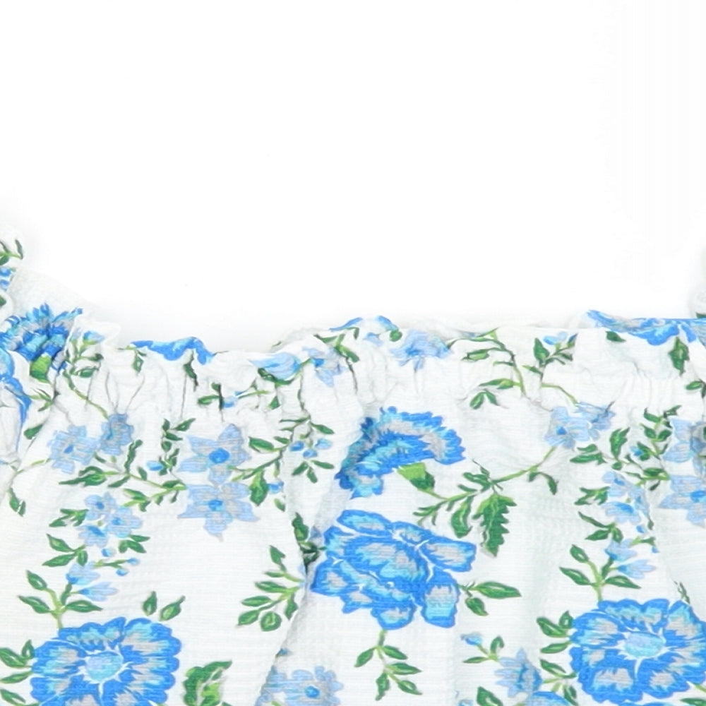 Topshop Womens Blue Floral Polyester Cropped Blouse Size 10 Round Neck