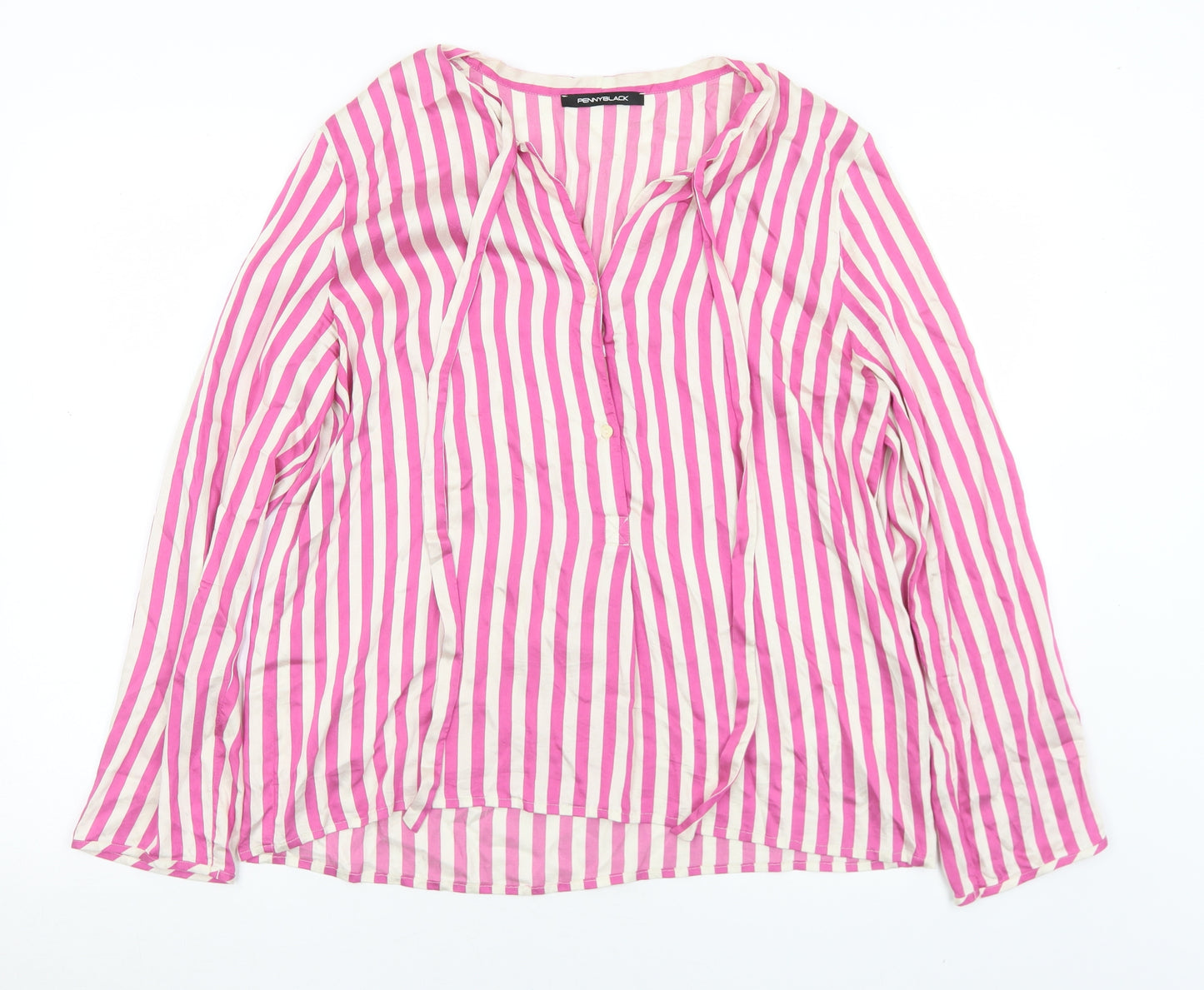 Penny Black Womens Pink Striped Viscose Basic Blouse Size 12 V-Neck