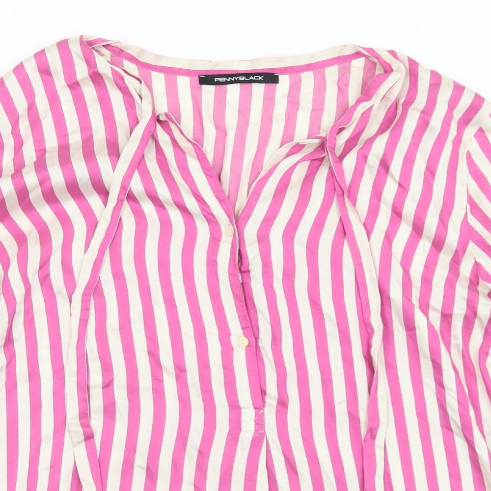 Penny Black Womens Pink Striped Viscose Basic Blouse Size 12 V-Neck