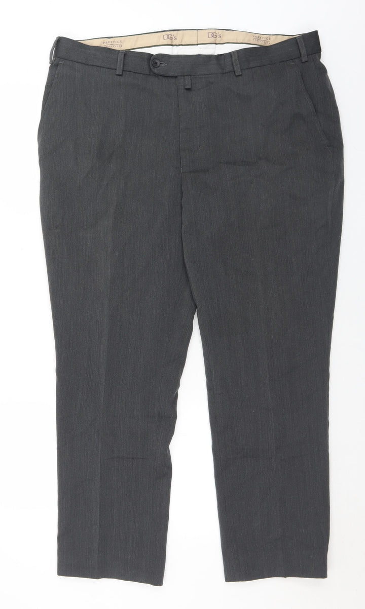 DGs Mens Grey Polyester Trousers Size 40 in L29 in Regular Button