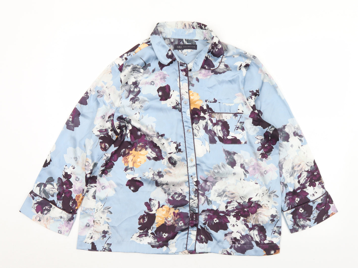Marks and Spencer Womens Multicoloured Floral Polyester Basic Blouse Size 14 Collared