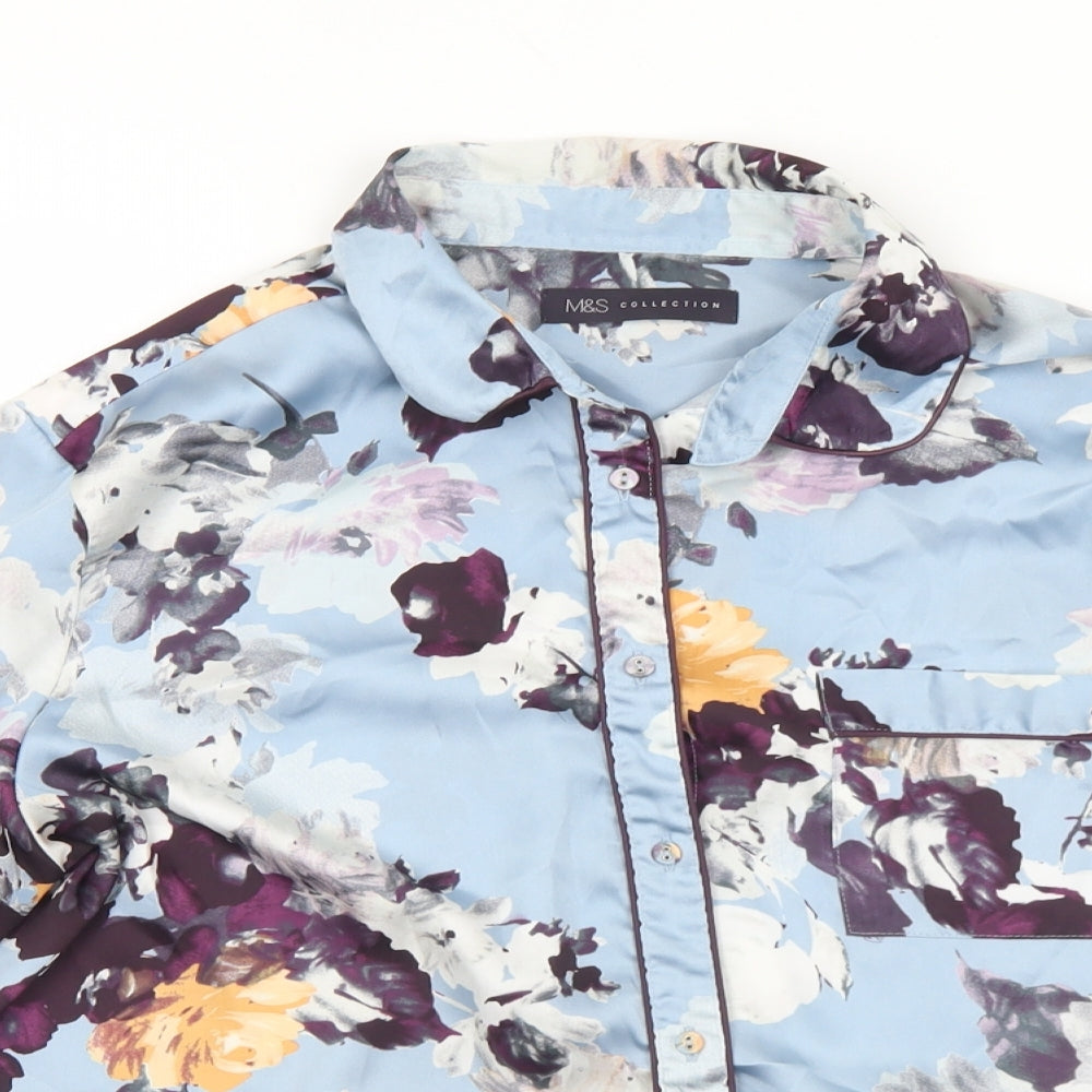 Marks and Spencer Womens Multicoloured Floral Polyester Basic Blouse Size 14 Collared