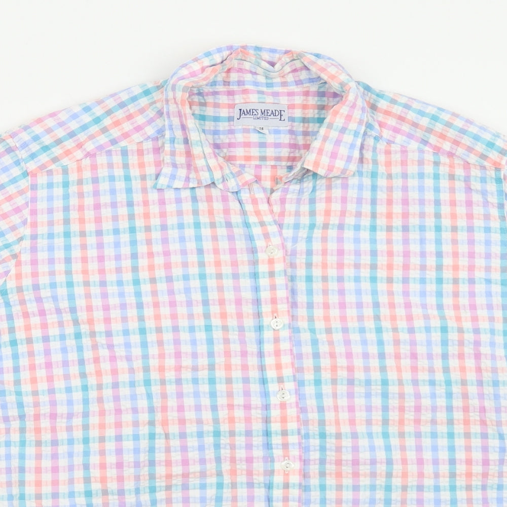 James Meade Womens Multicoloured Geometric Cotton Basic Blouse Size 24 Collared