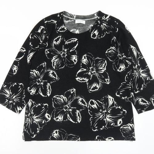 Matalan Womens Black Round Neck Floral Acrylic Pullover Jumper Size 14