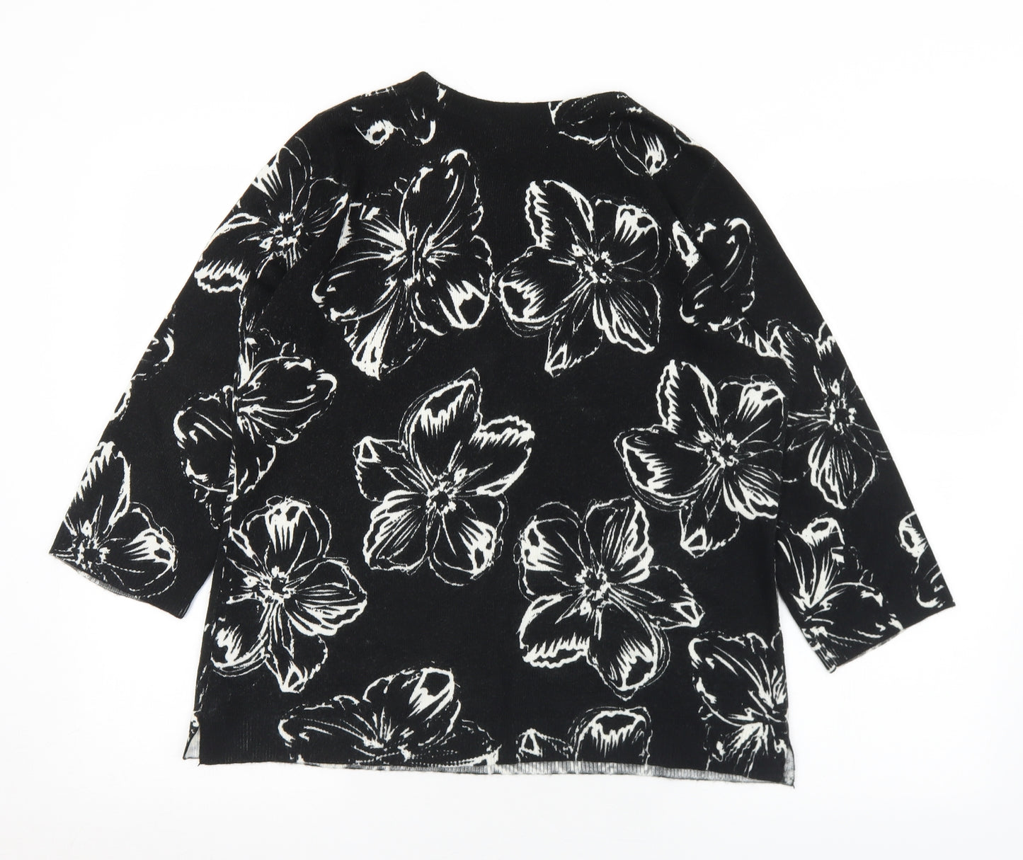 Matalan Womens Black Round Neck Floral Acrylic Pullover Jumper Size 14