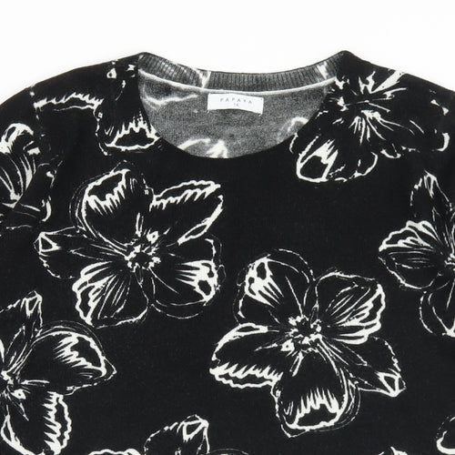 Matalan Womens Black Round Neck Floral Acrylic Pullover Jumper Size 14