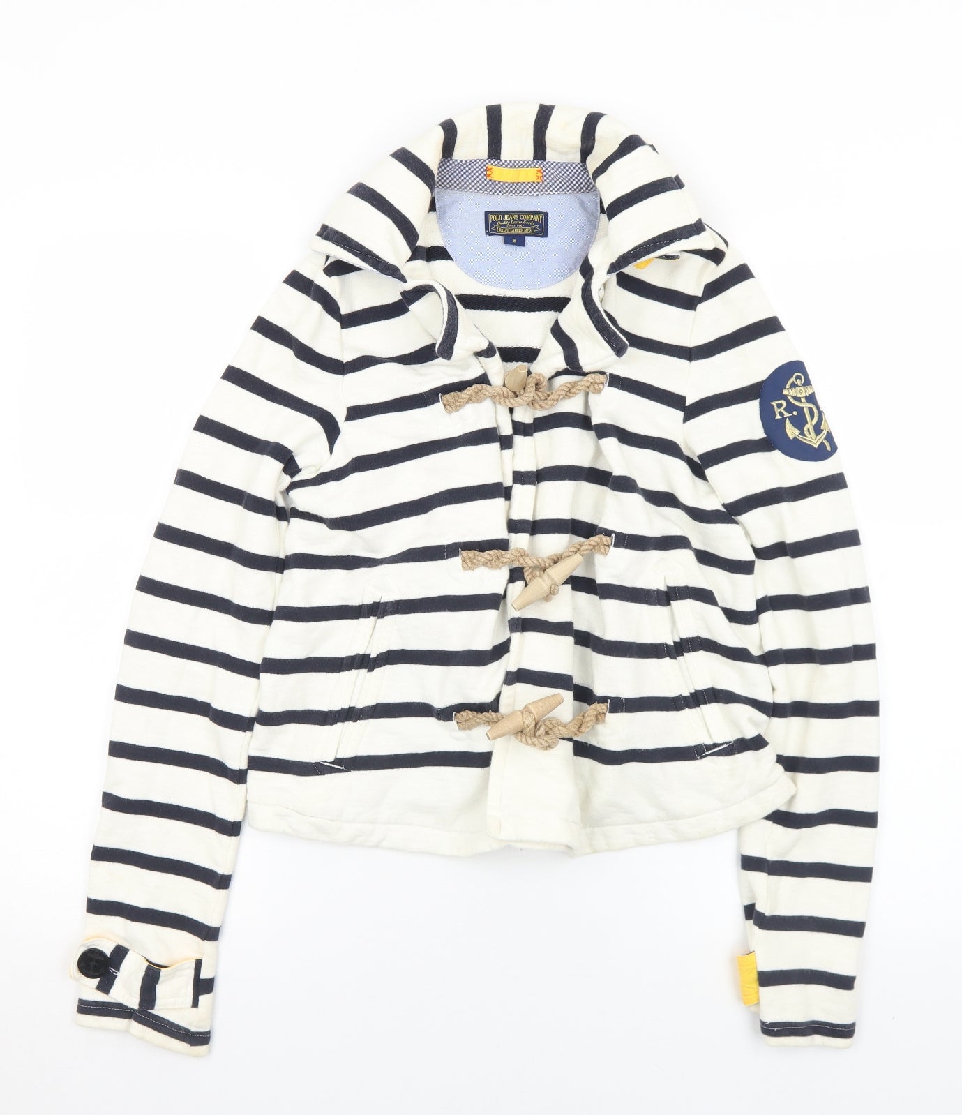 POLO Jeans company Womens White Striped  Jacket  Size S  Button