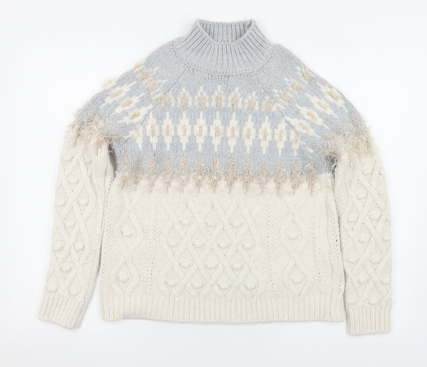 George Womens Blue Mock Neck Geometric Acrylic Pullover Jumper Size M