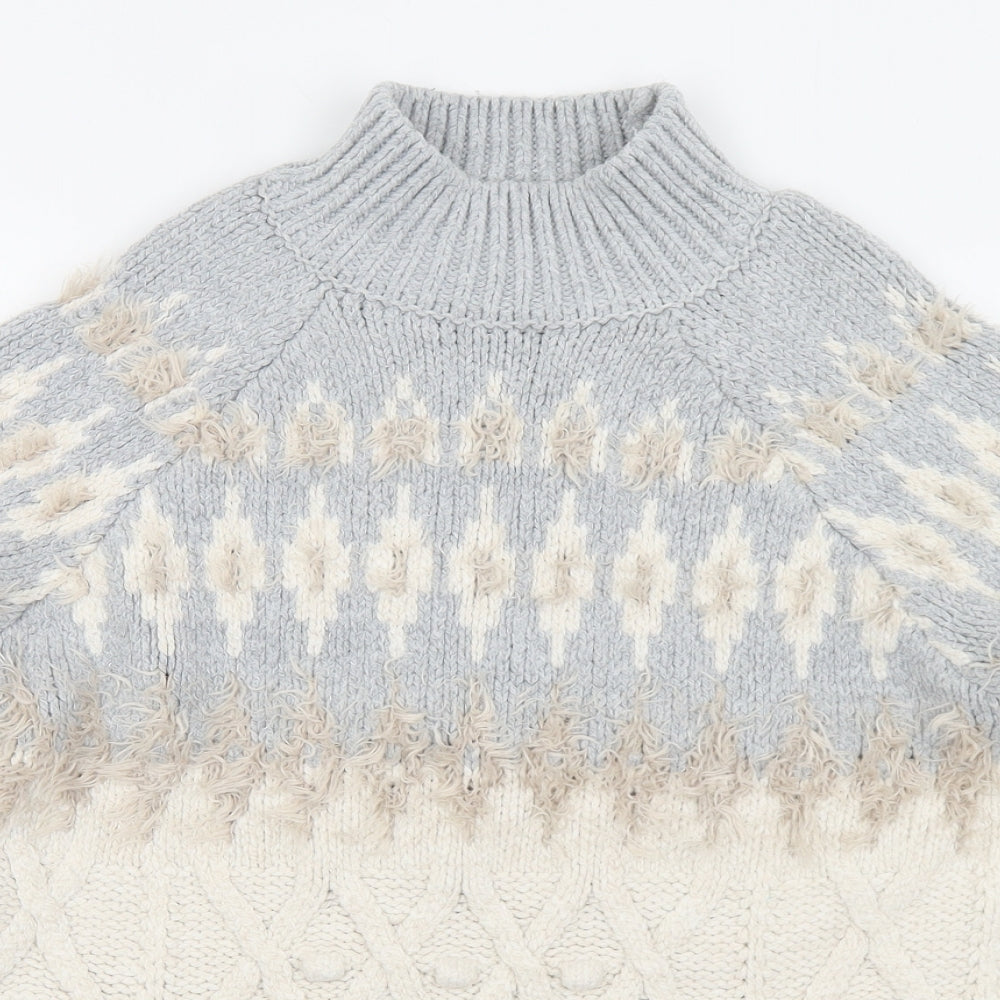 George Womens Blue Mock Neck Geometric Acrylic Pullover Jumper Size M