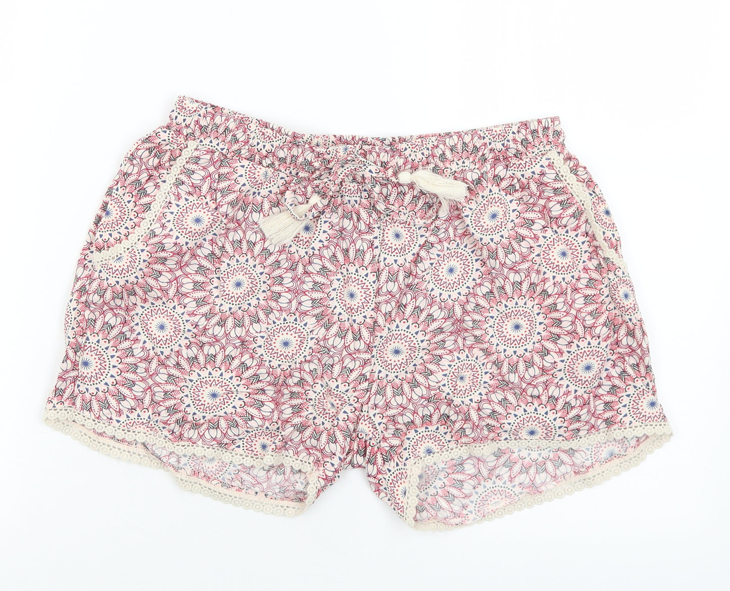 Primark Womens Multicoloured Geometric Viscose Hot Pants Shorts Size 8 L3 in Regular Drawstring