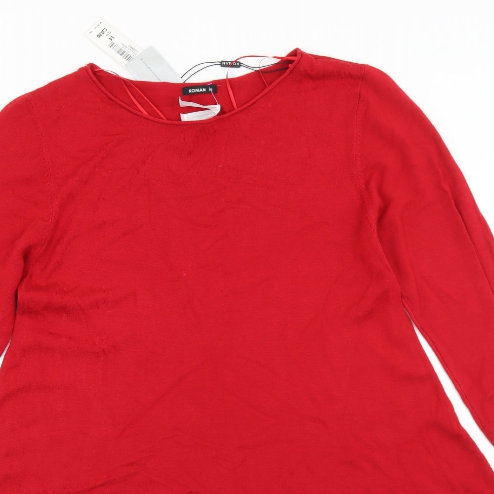 Roman Womens Red Round Neck  Viscose Pullover Jumper Size 14