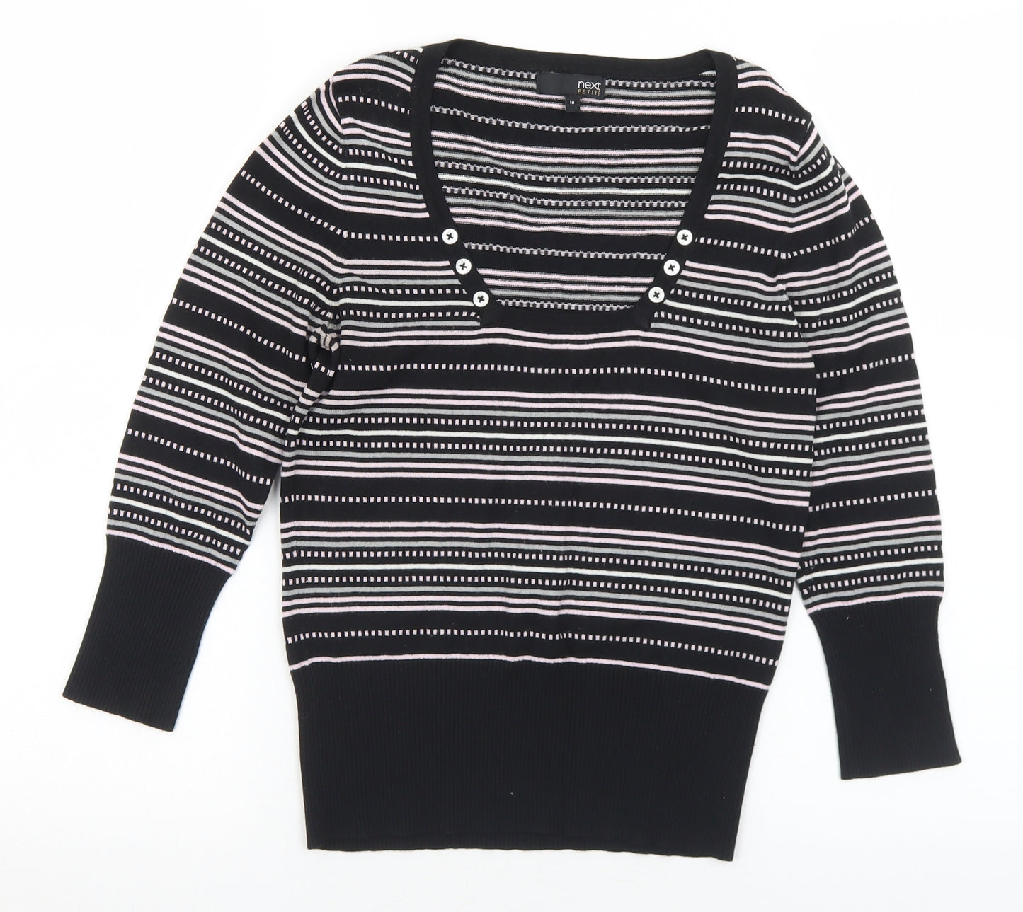 NEXT Womens Multicoloured Square Neck Striped Viscose Pullover Jumper Size 10