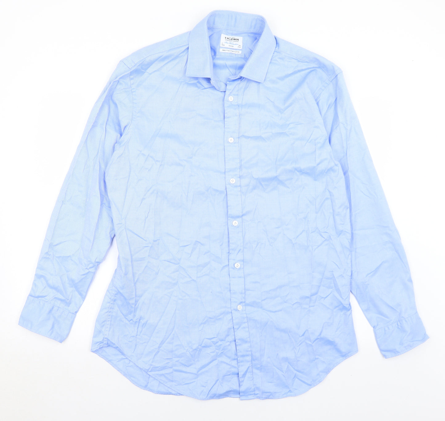 T.M.Lewin Mens Blue  Cotton  Button-Up Size 17 Collared Button