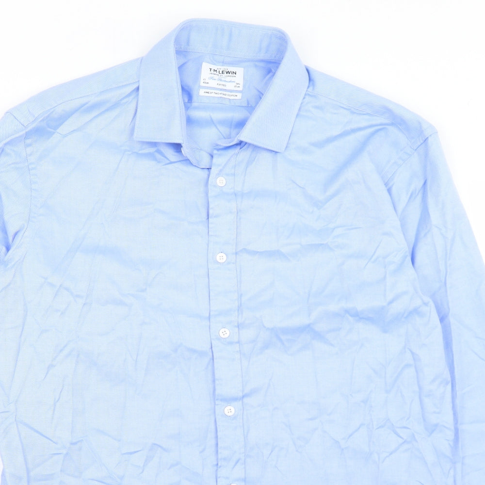 T.M.Lewin Mens Blue  Cotton  Button-Up Size 17 Collared Button