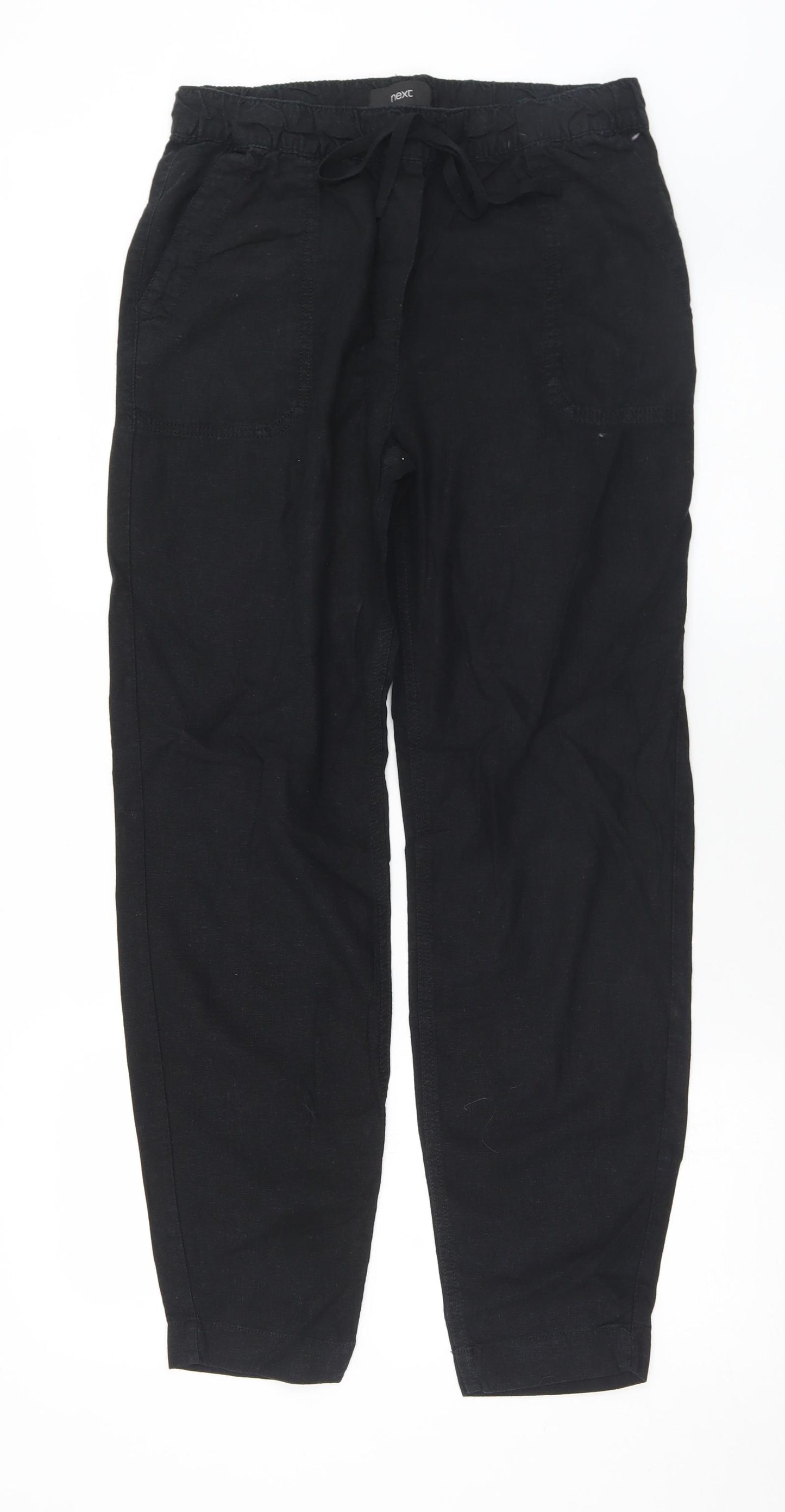 NEXT Womens Black  Linen Trousers  Size 12 L30 in Regular Drawstring