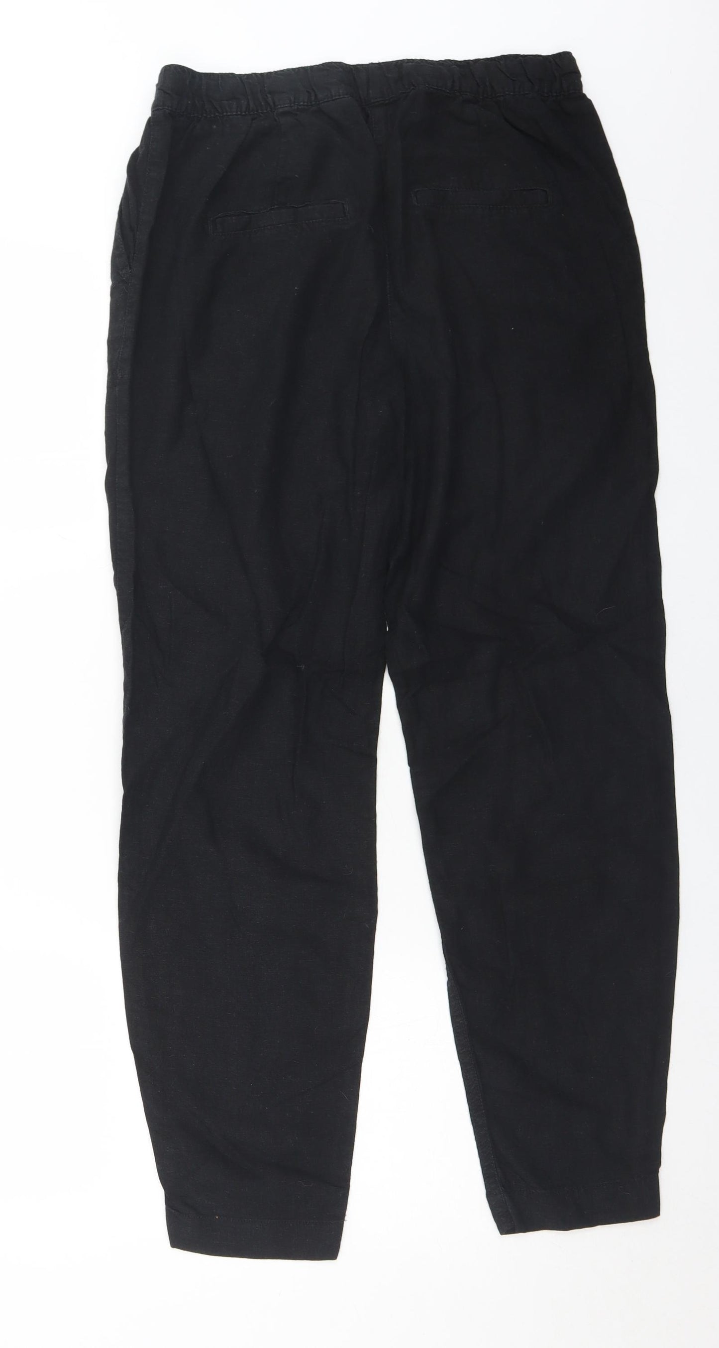 NEXT Womens Black  Linen Trousers  Size 12 L30 in Regular Drawstring