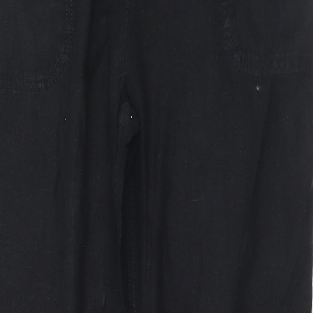 NEXT Womens Black  Linen Trousers  Size 12 L30 in Regular Drawstring