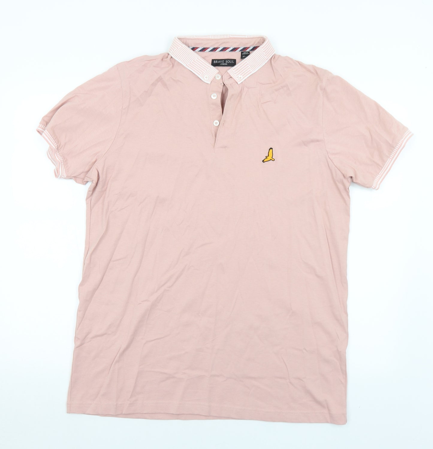 Brave Soul Mens Pink  Cotton  Polo Size XL Collared Button