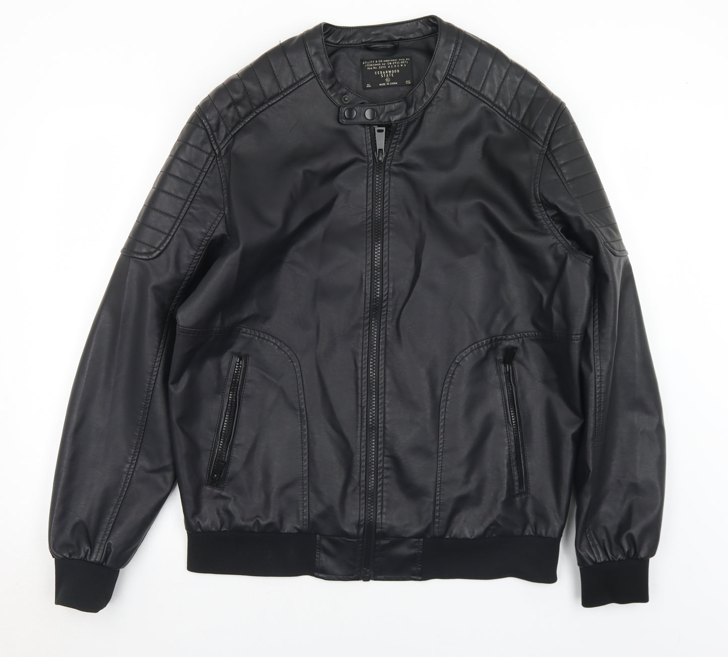 Cedar Wood State Mens Black   Biker Coat Size XL  Zip