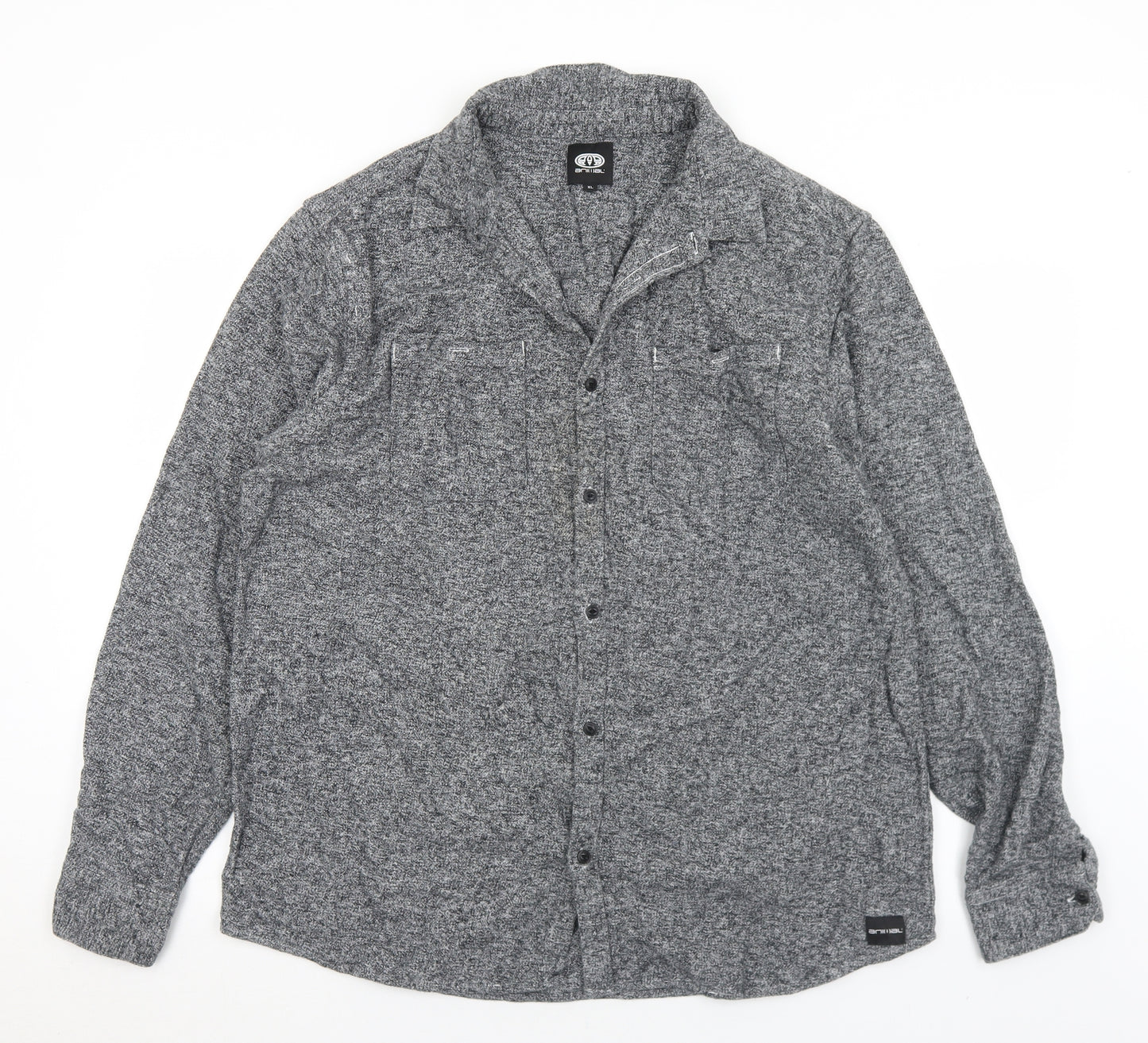 Animal Mens Grey  Cotton  Button-Up Size XL Collared Button