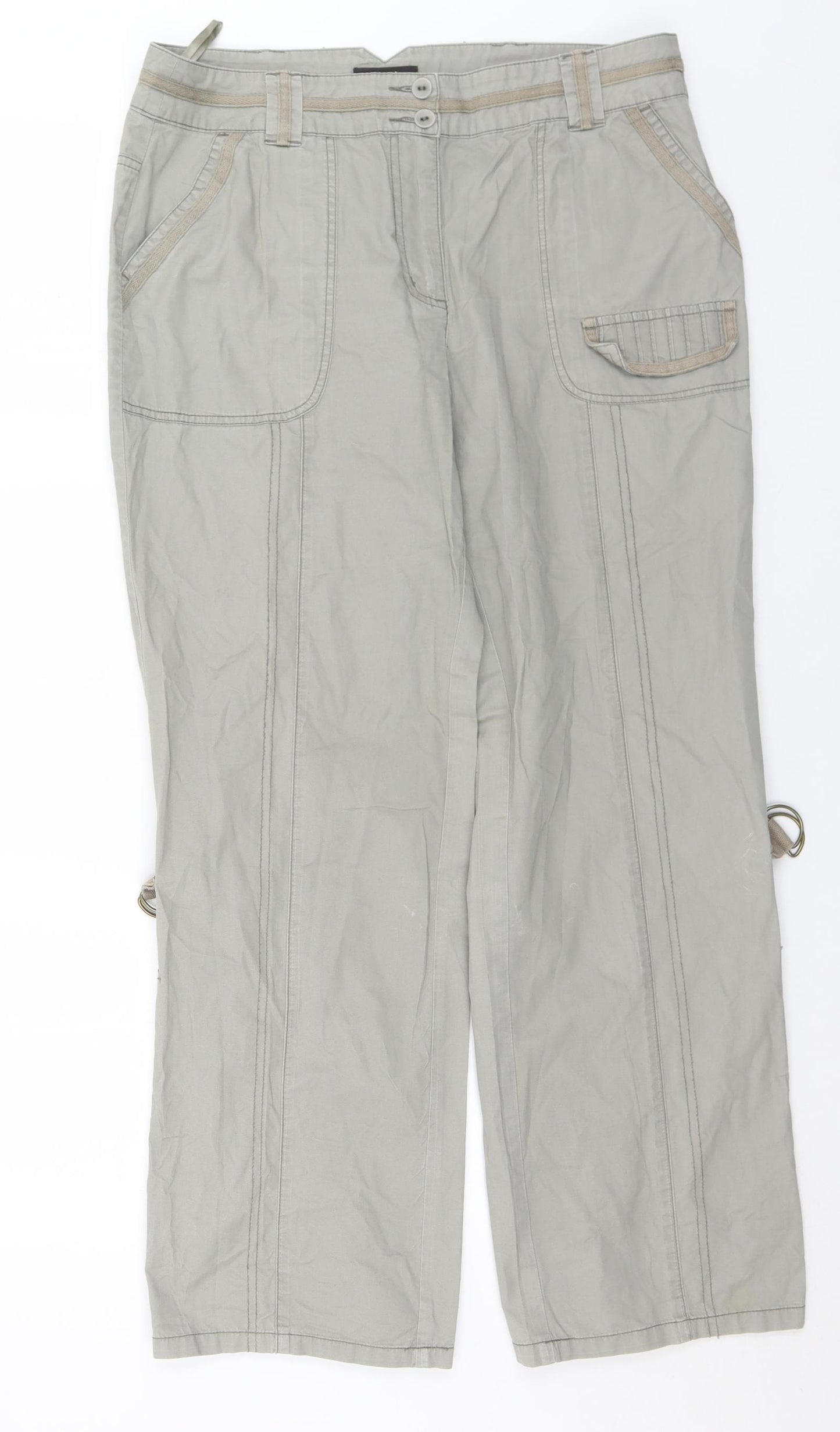 Principles Womens Grey  Cotton Trousers  Size 12 L29 in Regular Button