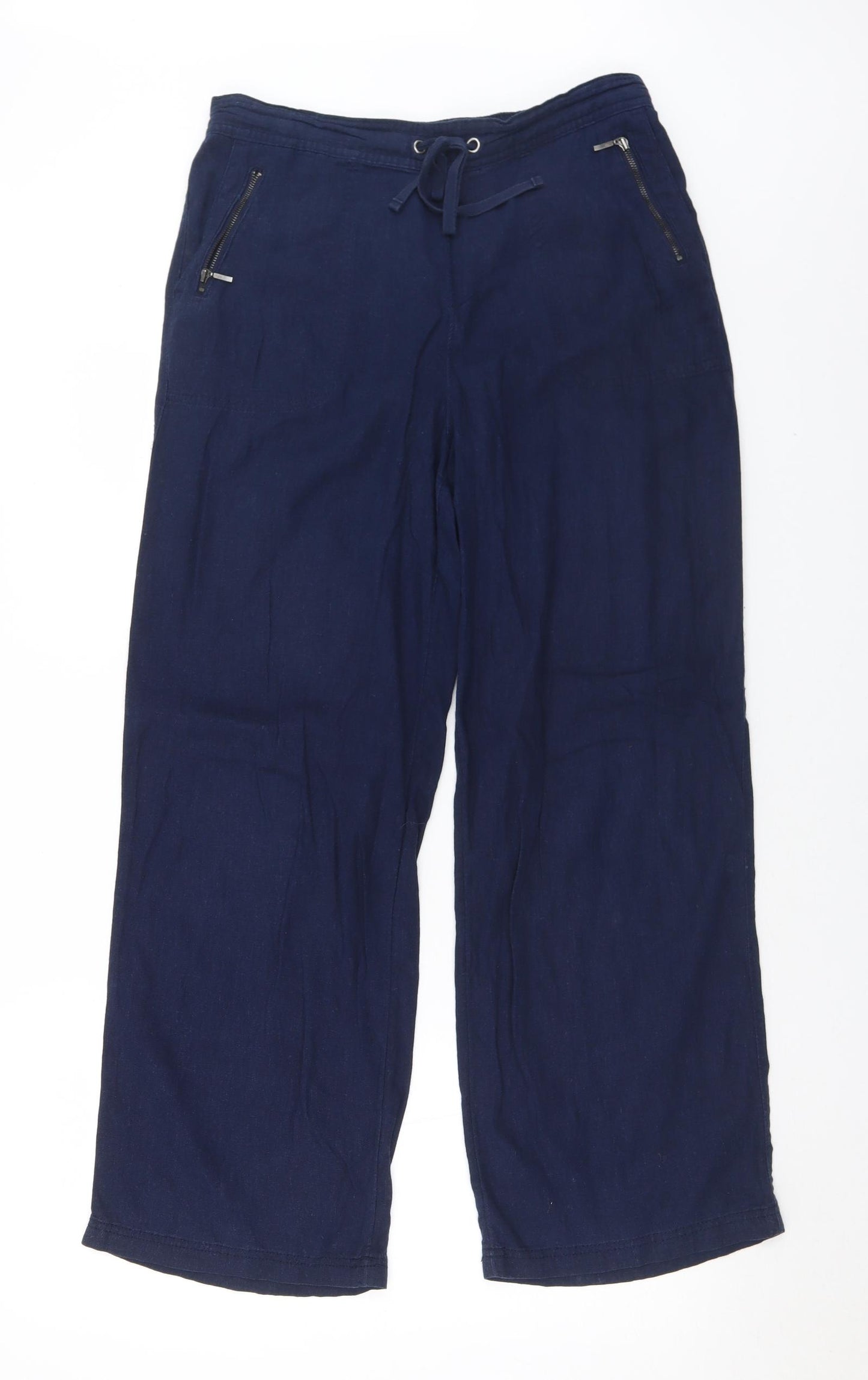 TU Womens Blue  Linen Trousers  Size 10 L28 in Regular Drawstring