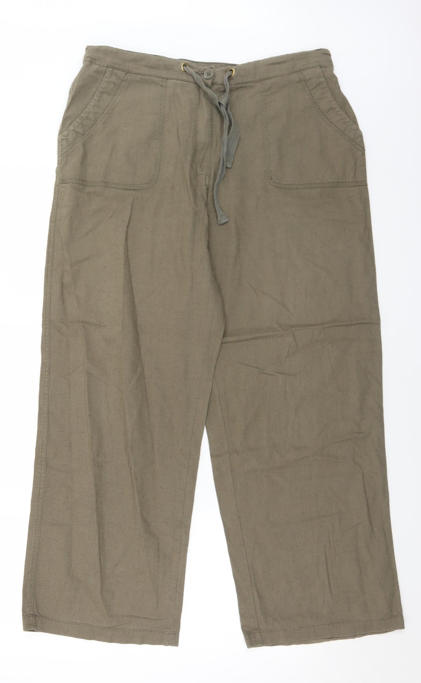EWM Womens Green  Cotton Trousers  Size 16 L28 in Regular Button