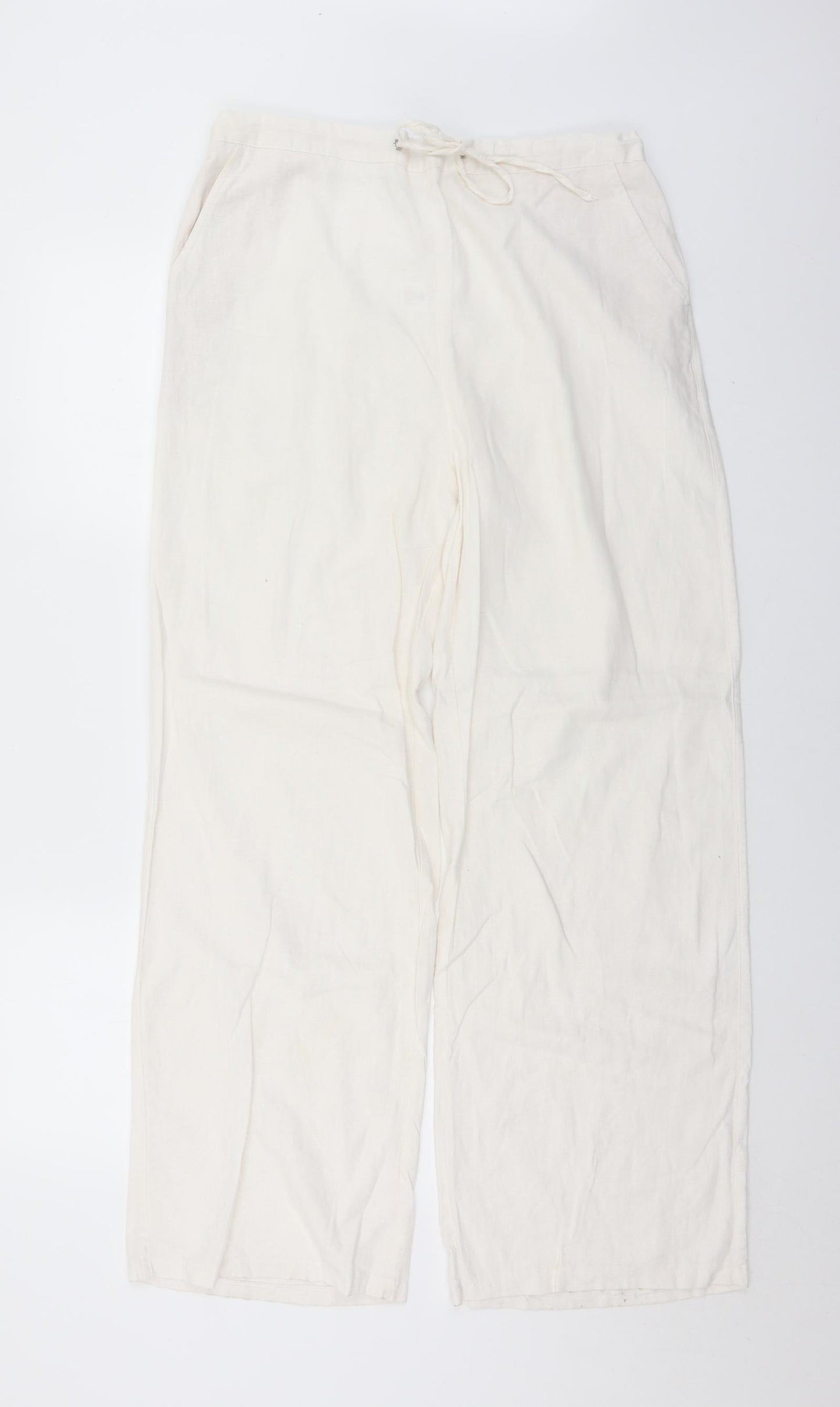 Bonmarché Womens White  Linen Trousers  Size 14 L31 in Regular