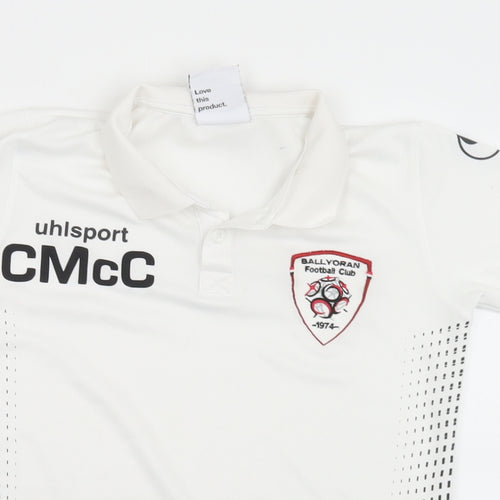 Uhlsport Boys White  Polyester Basic Polo Size 10-11 Years Collared  - Ballyoran Football Club